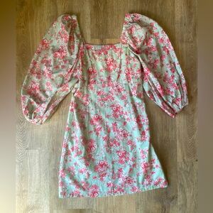 Anthropologie Forever That Girl Puff Sleeve Mini Dress Floral Cotton NWT Size M